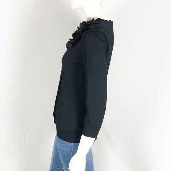 🖤Cable & Gauge Black Cardigan | Floral Appliqué Neckline | Size Small🖤 - Picture 7 of 11